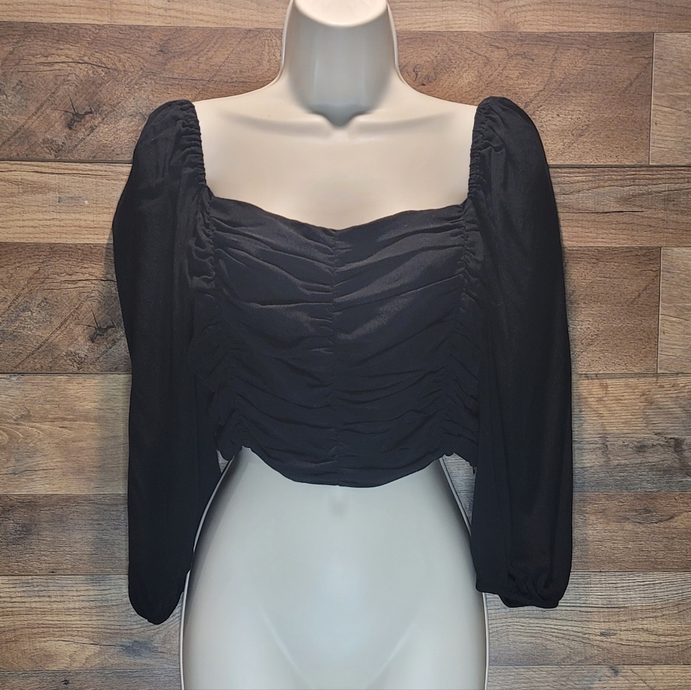 ARITZIA Wilfred Rouched Shirred Cropped Long Sleeve Top M